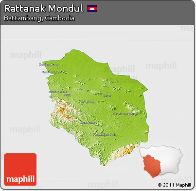 Physical 3D Map of Rattanak Mondul, single color outside