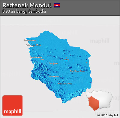 Political 3D Map of Rattanak Mondul, single color outside
