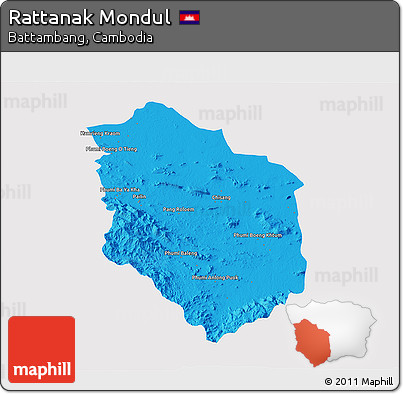 Political 3D Map of Rattanak Mondul, single color outside