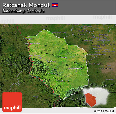 Satellite 3D Map of Rattanak Mondul, darken