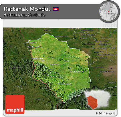 Satellite 3D Map of Rattanak Mondul, darken