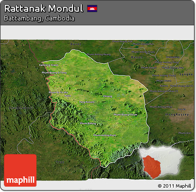 Satellite 3D Map of Rattanak Mondul, darken