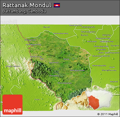 Satellite 3D Map of Rattanak Mondul, physical outside