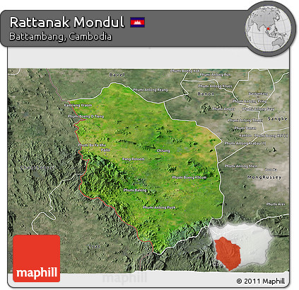 Satellite 3D Map of Rattanak Mondul, semi-desaturated