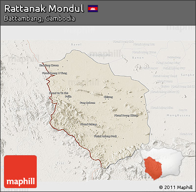 Shaded Relief 3D Map of Rattanak Mondul, lighten