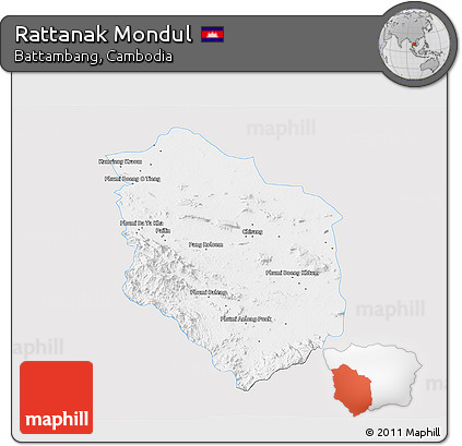 Silver Style 3D Map of Rattanak Mondul, single color outside