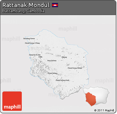 Silver Style 3D Map of Rattanak Mondul, single color outside
