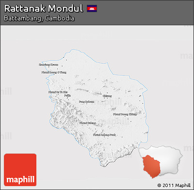 Silver Style 3D Map of Rattanak Mondul, single color outside