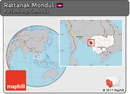 Gray Location Map of Rattanak Mondul, highlighted country