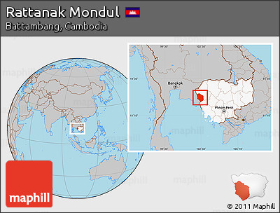 Gray Location Map of Rattanak Mondul, highlighted country
