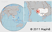 Gray Location Map of Rattanak Mondul, highlighted country, hill shading