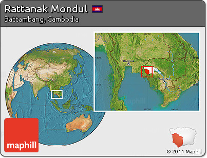 Satellite Location Map of Rattanak Mondul, highlighted parent region