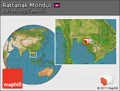 Satellite Location Map of Rattanak Mondul, highlighted parent region