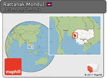 Savanna Style Location Map of Rattanak Mondul, highlighted country