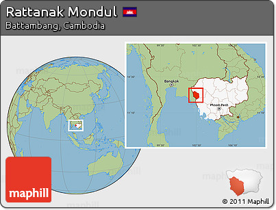 Savanna Style Location Map of Rattanak Mondul, highlighted country