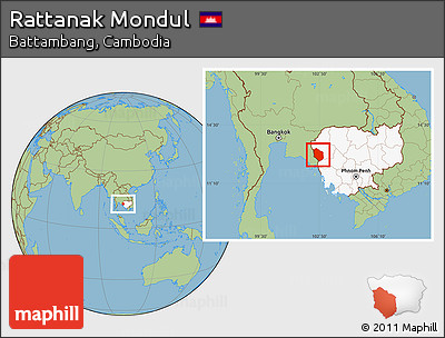 Savanna Style Location Map of Rattanak Mondul, highlighted country