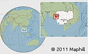 Savanna Style Location Map of Rattanak Mondul, highlighted country, highlighted parent region, within the entire country, hill shading