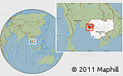 Savanna Style Location Map of Rattanak Mondul, highlighted country, highlighted parent region, hill shading