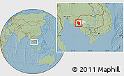 Savanna Style Location Map of Rattanak Mondul, highlighted parent region, within the entire country, hill shading