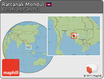 Savanna Style Location Map of Rattanak Mondul, highlighted parent region