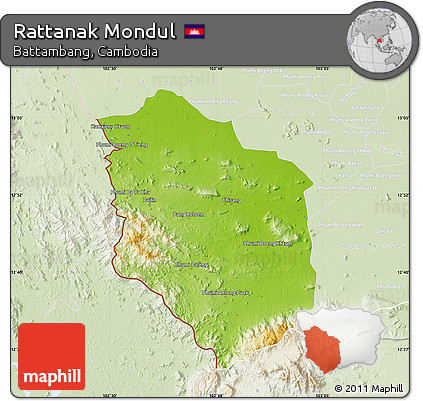 Physical Map of Rattanak Mondul, lighten