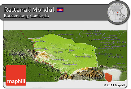 Physical Panoramic Map of Rattanak Mondul, darken