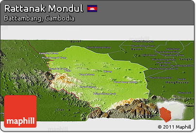 Physical Panoramic Map of Rattanak Mondul, darken
