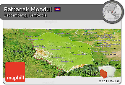 Physical Panoramic Map of Rattanak Mondul, satellite outside