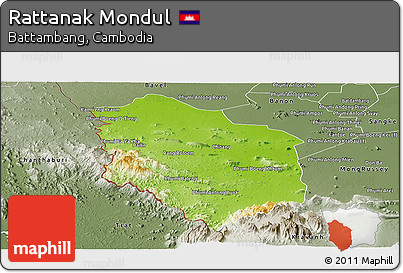 Physical Panoramic Map of Rattanak Mondul, semi-desaturated