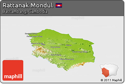 Physical Panoramic Map of Rattanak Mondul, single color outside