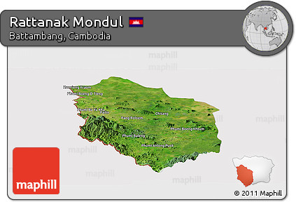 Satellite Panoramic Map of Rattanak Mondul, cropped outside