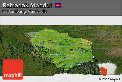 Satellite Panoramic Map of Rattanak Mondul, darken