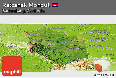 Satellite Panoramic Map of Rattanak Mondul, physical outside