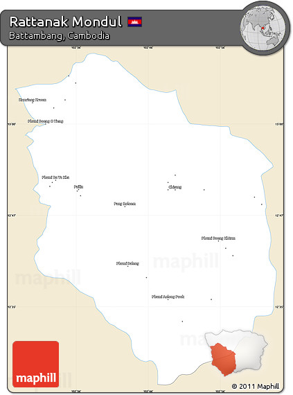 Classic Style Simple Map of Rattanak Mondul, single color outside