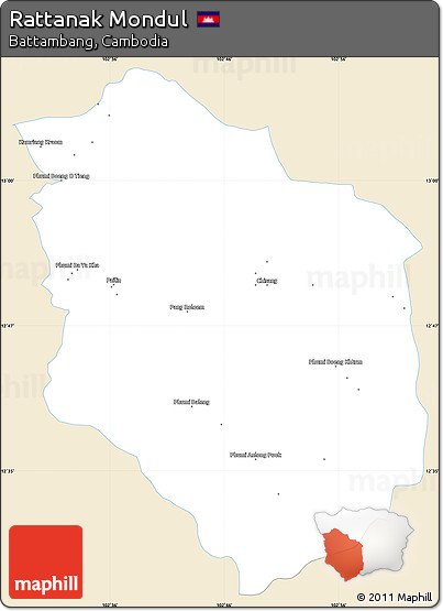 Classic Style Simple Map of Rattanak Mondul, single color outside