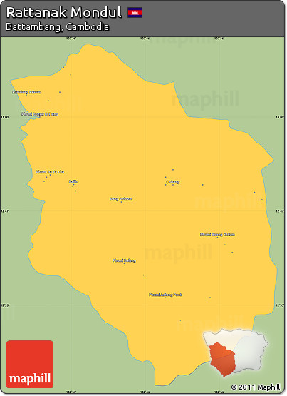 Savanna Style Simple Map of Rattanak Mondul, single color outside