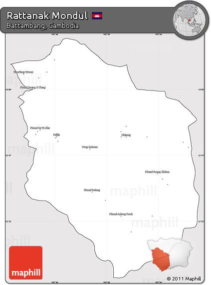 Silver Style Simple Map of Rattanak Mondul, cropped outside