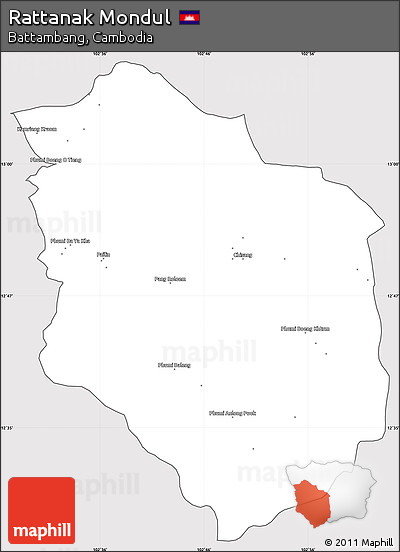 Silver Style Simple Map of Rattanak Mondul, cropped outside