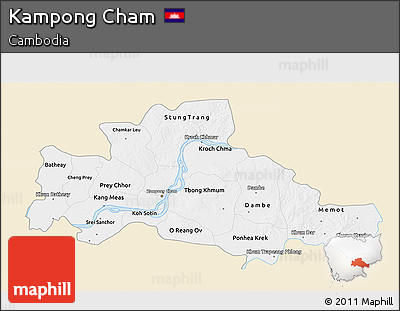Classic Style 3D Map of Kampong Cham, single color outside