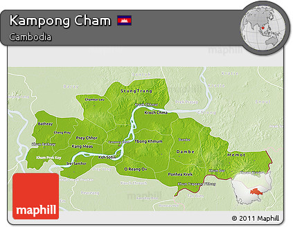 Physical 3D Map of Kampong Cham, lighten