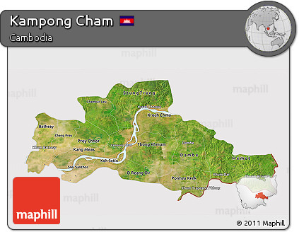 Satellite 3D Map of Kampong Cham, cropped outside