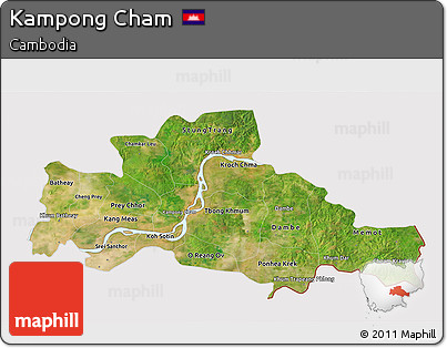 Satellite 3D Map of Kampong Cham, cropped outside