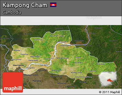 Satellite 3D Map of Kampong Cham, darken