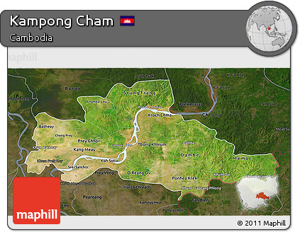 Satellite 3D Map of Kampong Cham, darken