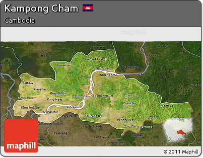 Satellite 3D Map of Kampong Cham, darken