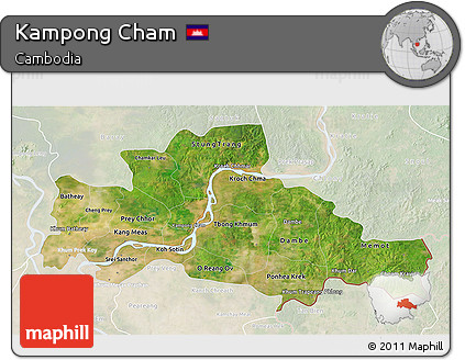 Satellite 3D Map of Kampong Cham, lighten