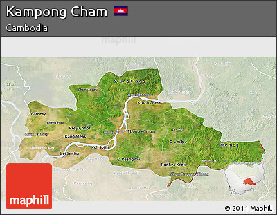 Satellite 3D Map of Kampong Cham, lighten