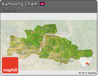 Satellite 3D Map of Kampong Cham, lighten