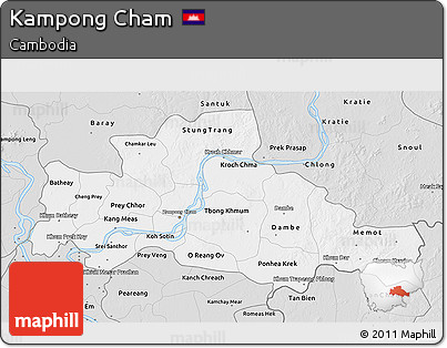 Silver Style 3D Map of Kampong Cham