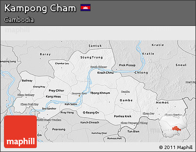Silver Style 3D Map of Kampong Cham